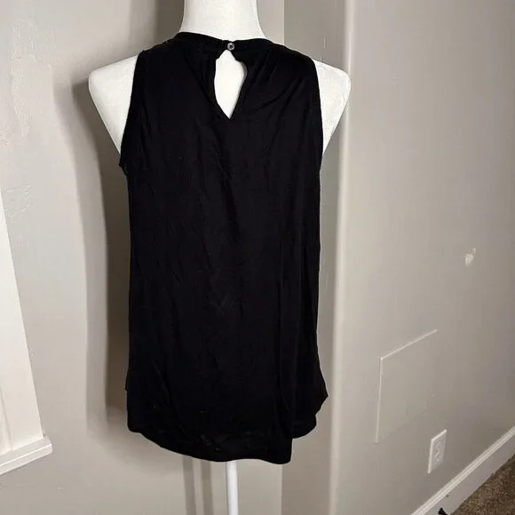 LOFT Black Tank Top Size SMALL See through Blouse Sleeveless Night Out - Picture 2 of 6